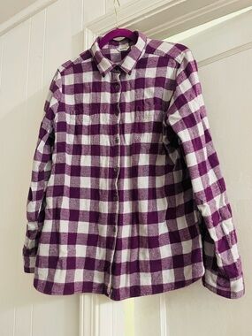 Ladies Woolrich Purple and Gray Plaid Button-Up Flannel Shirt - XL